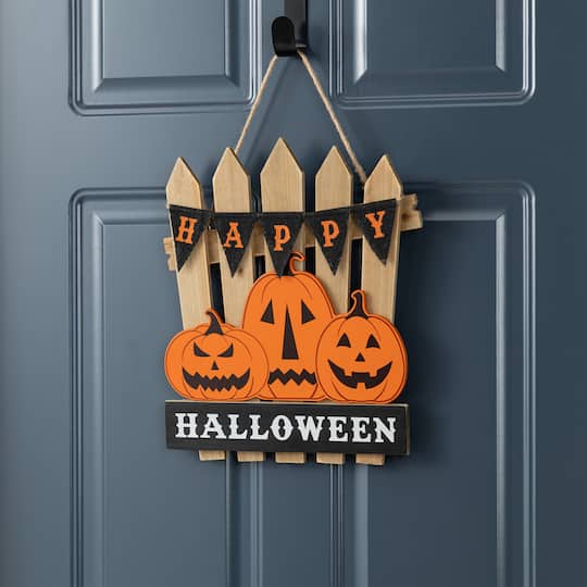 Glitzhome® 14"H Halloween Wood Jack O Lantern Door Hanger